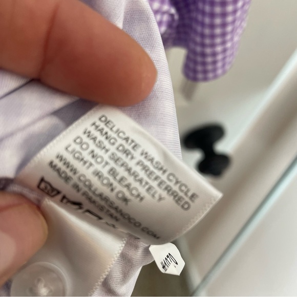 NWT Collars & Co. Lavender Gingham English Spread Collar Dress Shirt Polo Large - Picture 8 of 9